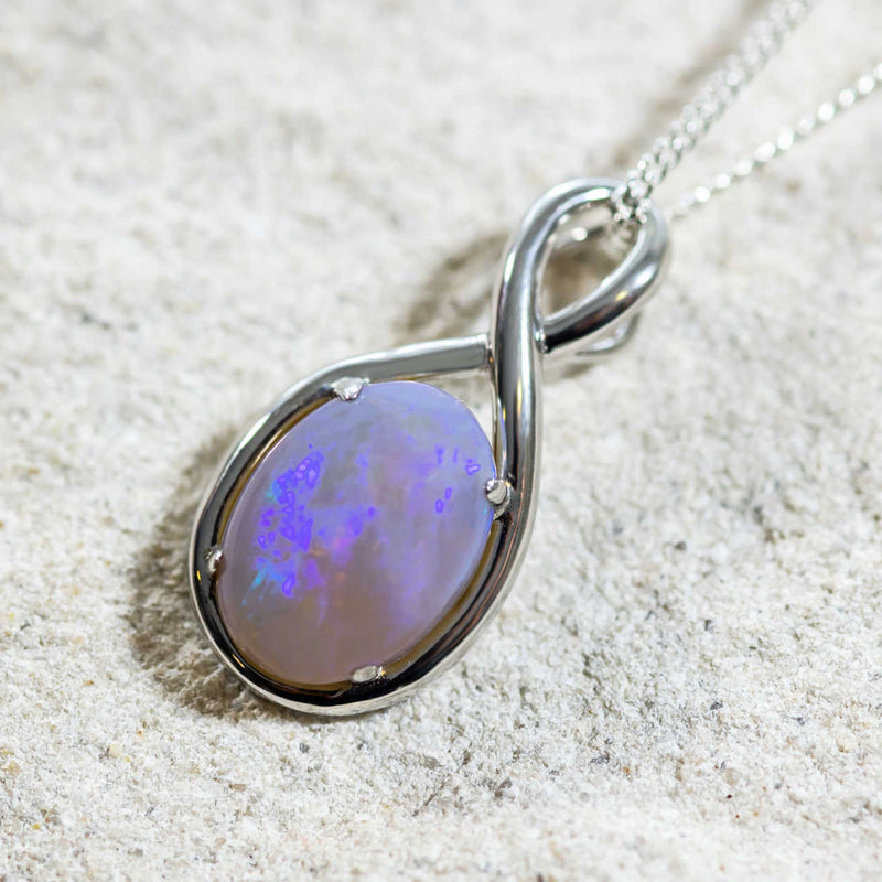 'Eternity' Silver Australian Crystal Opal Necklace Pendant - Black Star Opal