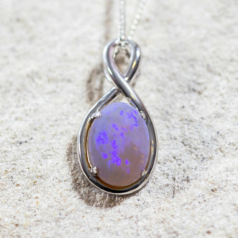 'Eternity' Silver Australian Crystal Opal Necklace Pendant - Black Star Opal