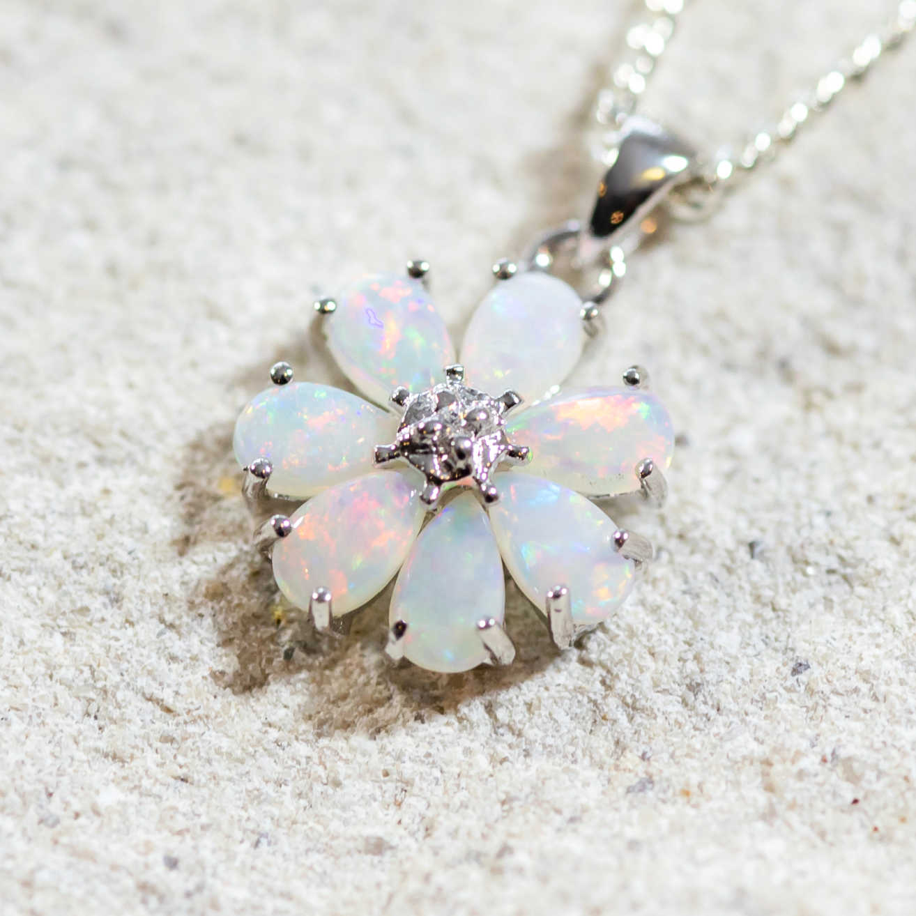 'Flora' Silver Australian Crystal Opal Necklace Pendant - Black Star Opal