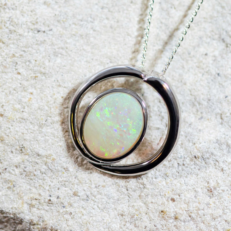 'Haven' Silver Australian Crystal Opal Necklace Pendant - Black Star Opal