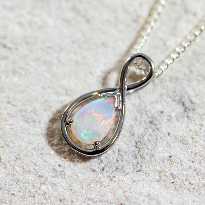 'Infinity' Silver Australian Crystal Opal Necklace Pendant - Black Star Opal