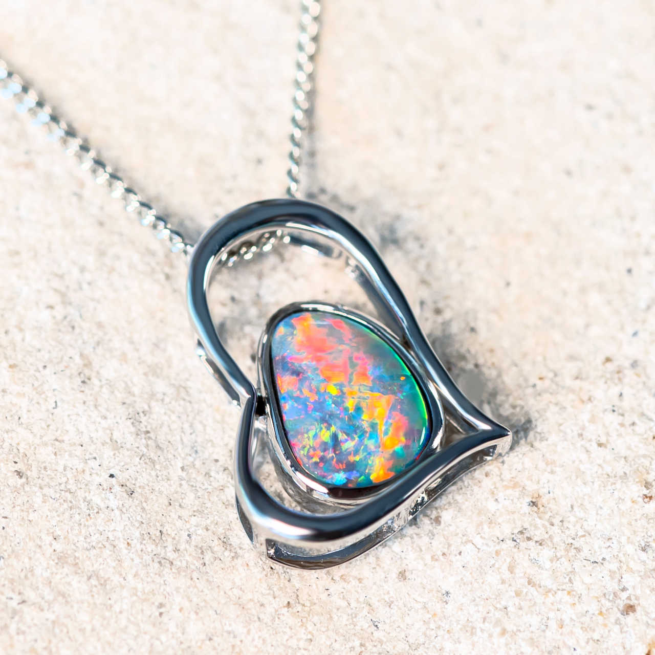 colourful doublet opal silver pendant