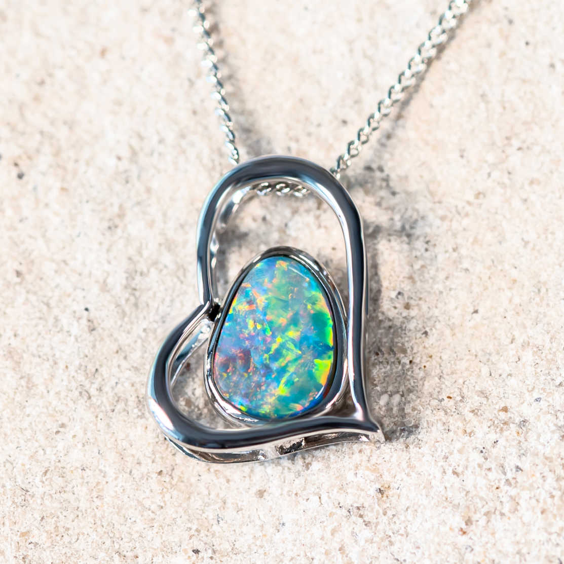 colourful doublet opal pendant in silver