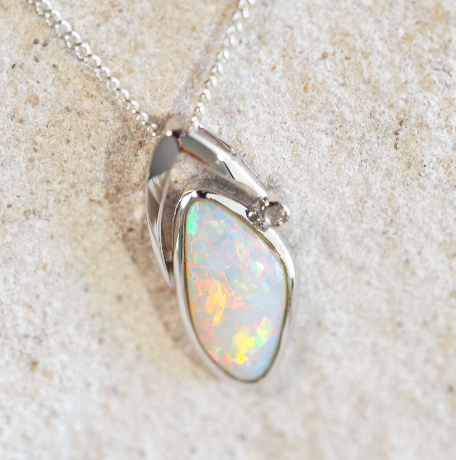 'Jasmine' 14ct White Gold White Opal Pendant