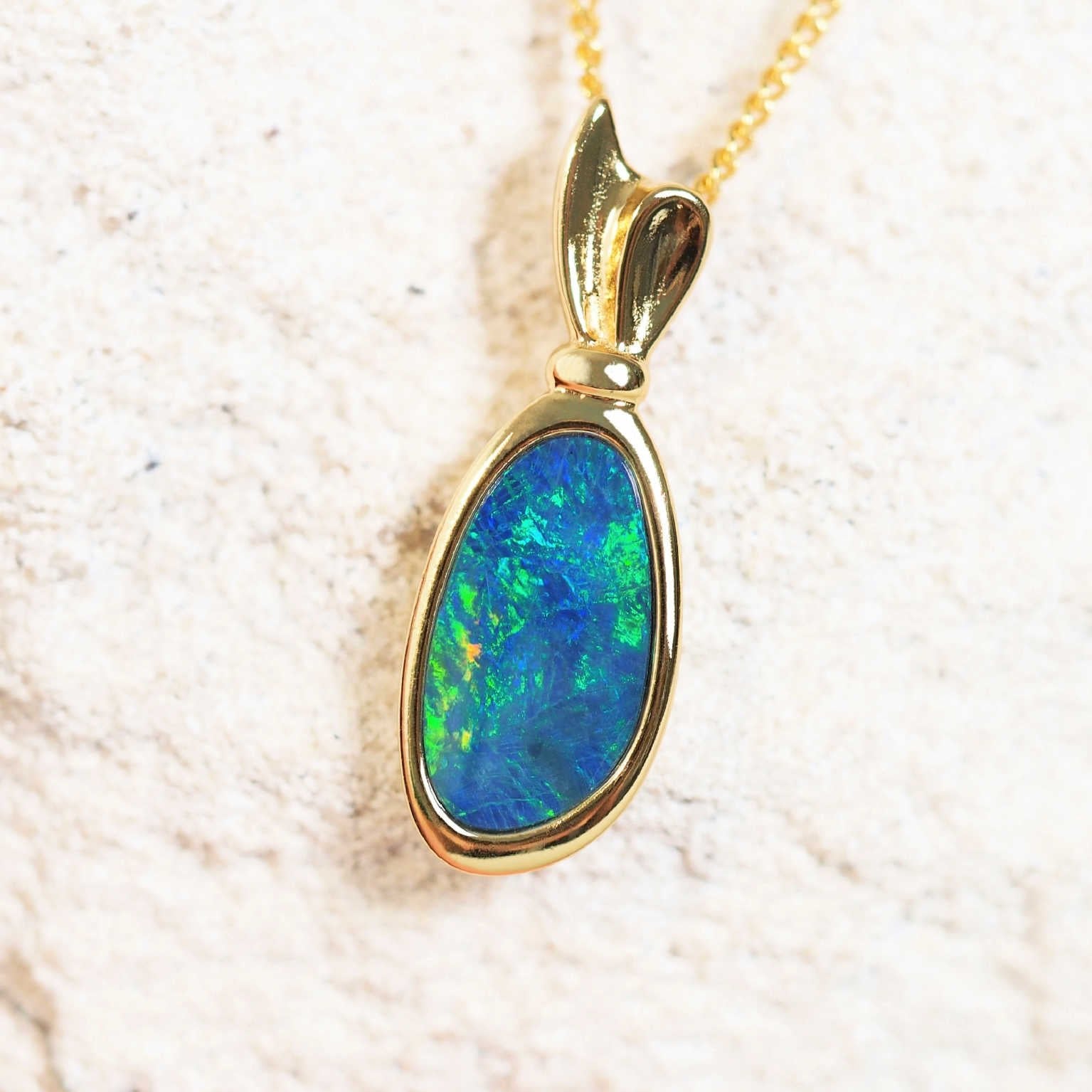 'Jimena' Gold Plated Silver Doublet Opal Necklace