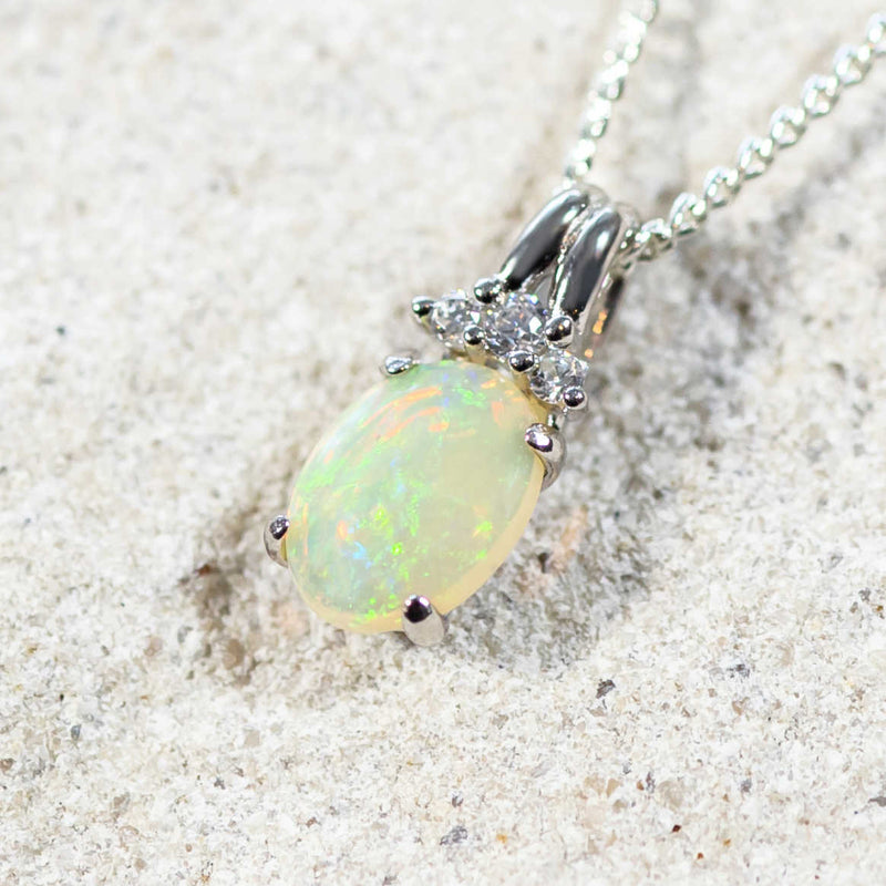 'Julieta' Silver Australian Crystal Opal Necklace Pendant - Black Star Opal