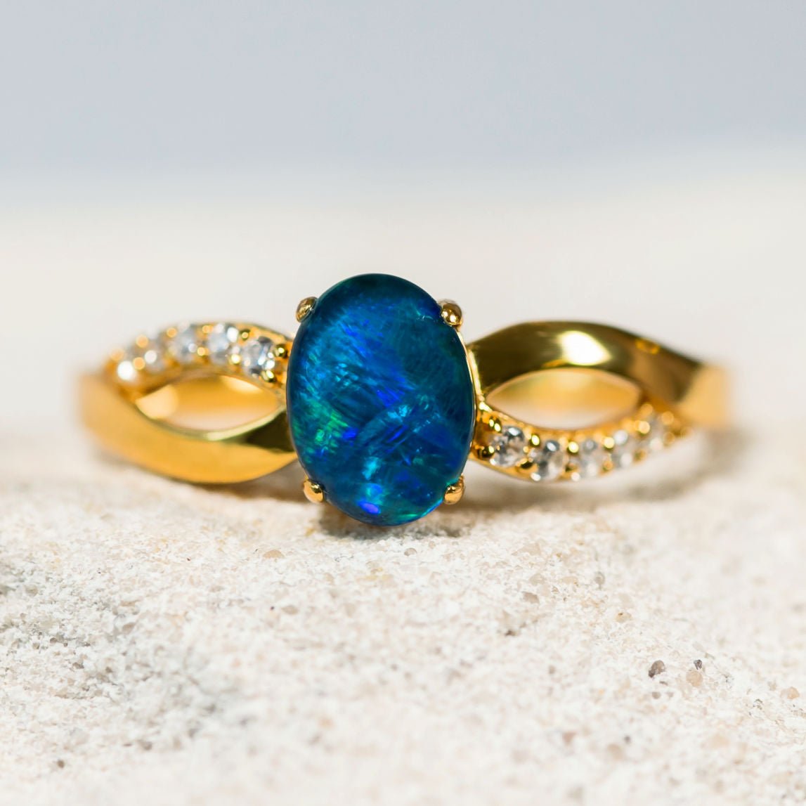 opal ring in gold plated silver