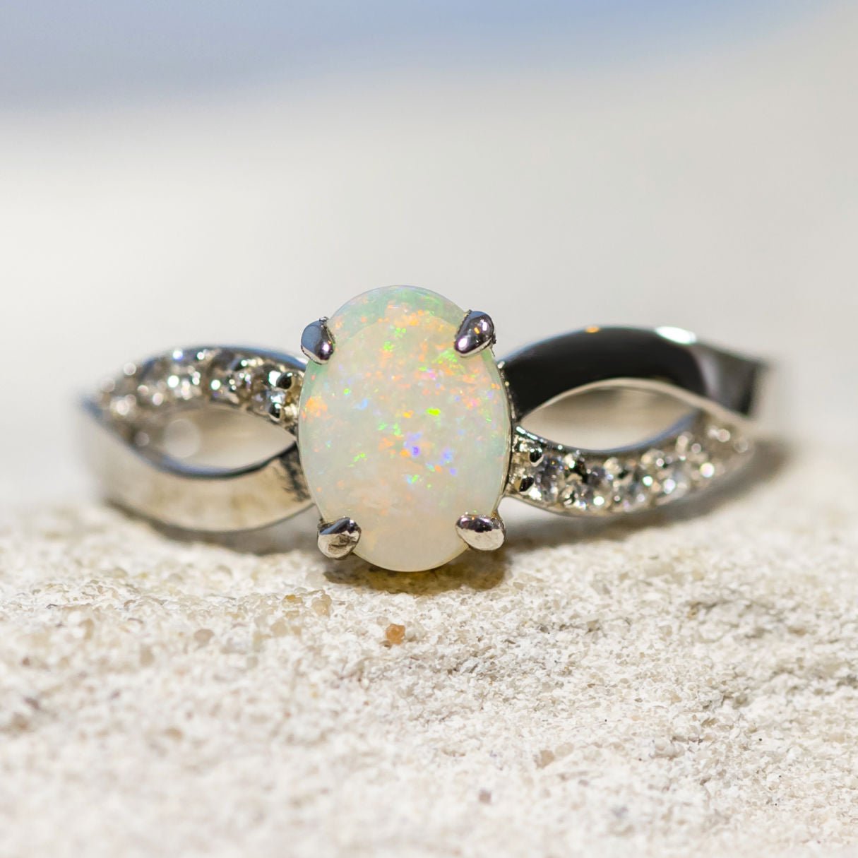 'Kaia' Silver Solid Crystal Opal Ring - Black Star Opal