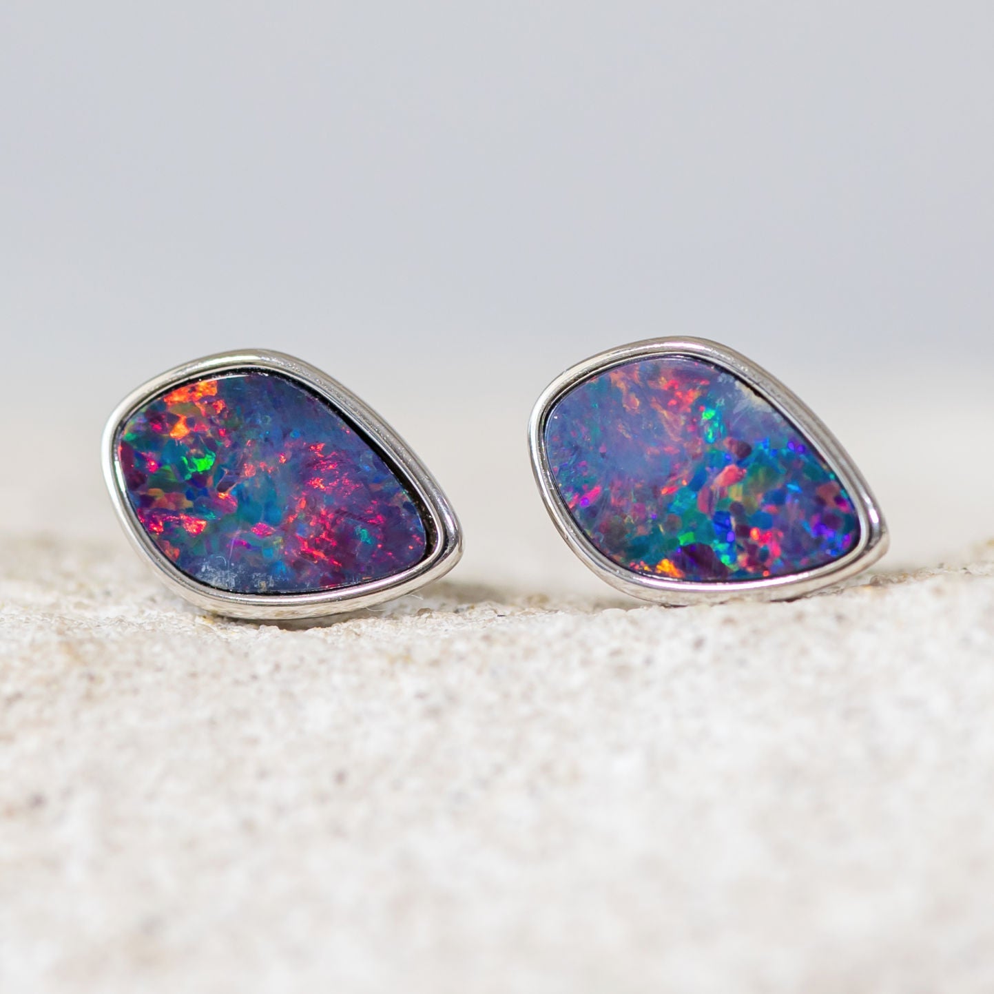 'Kaleidoscope' Silver Australian Doublet Opal Earrings - Black Star Opal