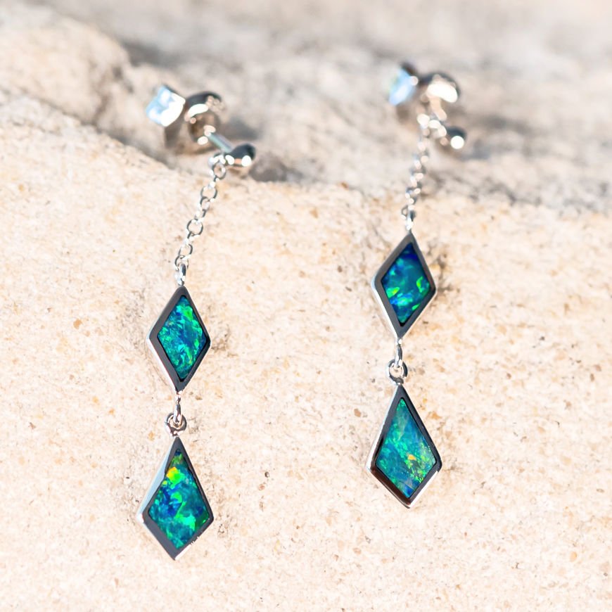 white gold green doublet opal silver earrings