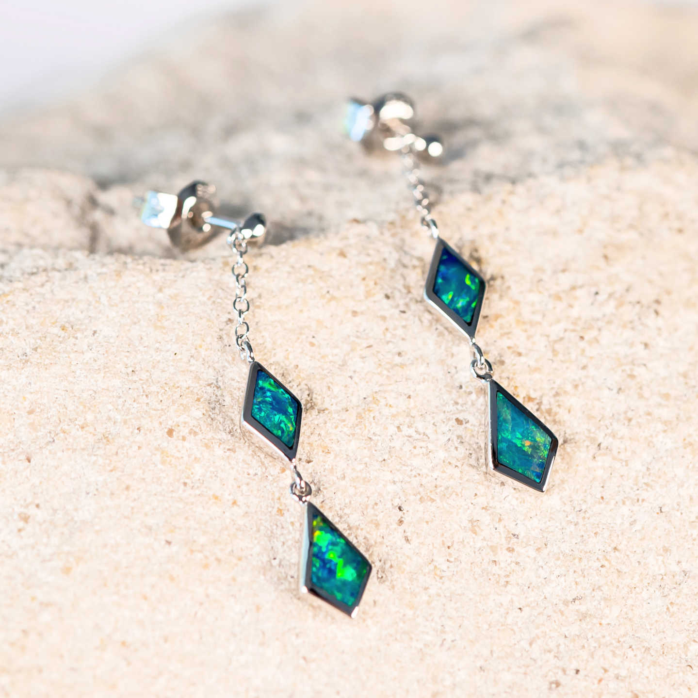 green doublet opal white gold drop stud silver earrings