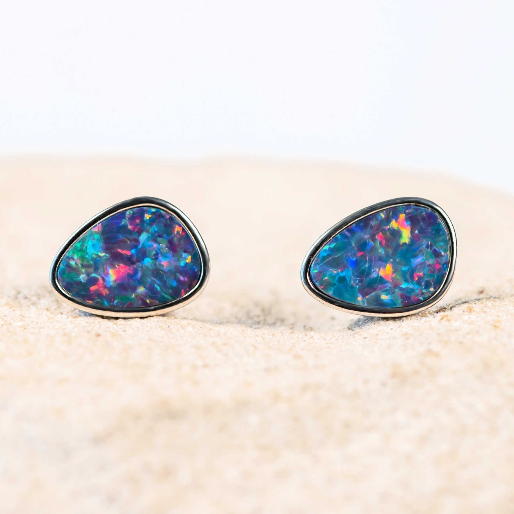 colourful doublet opal silver earrings 