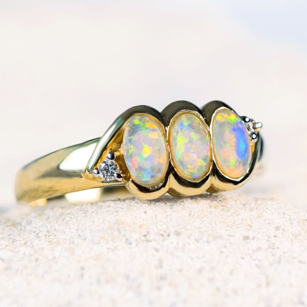 'Katia' Gold Australian White Opal Ring - Black Star Opal