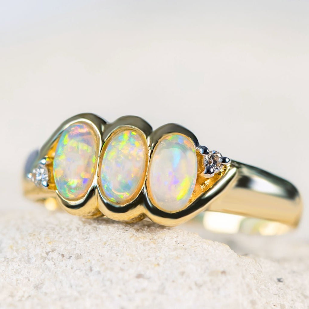 Elliptical White Opal Solitaire Stone Ring – Gloria T. Element Jewelry