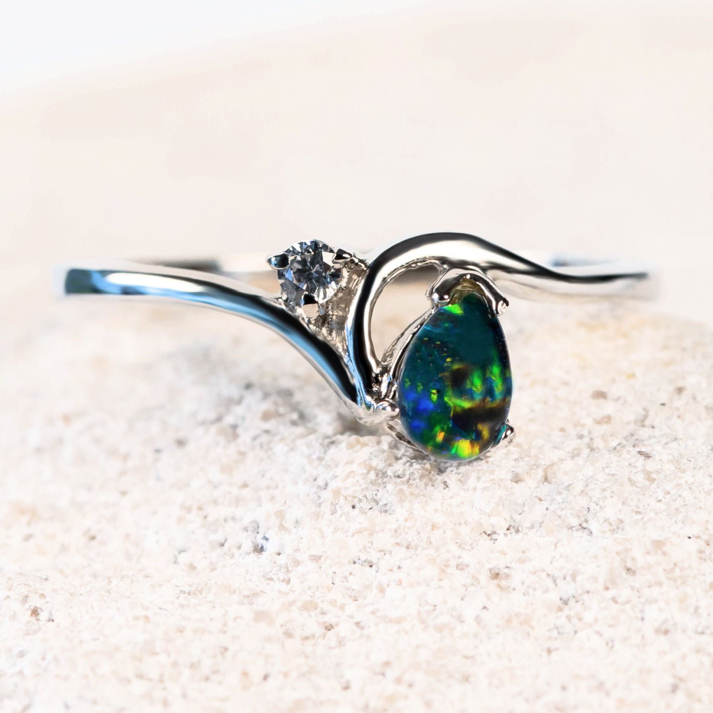 'Kiara' Silver Triplet Opal Ring