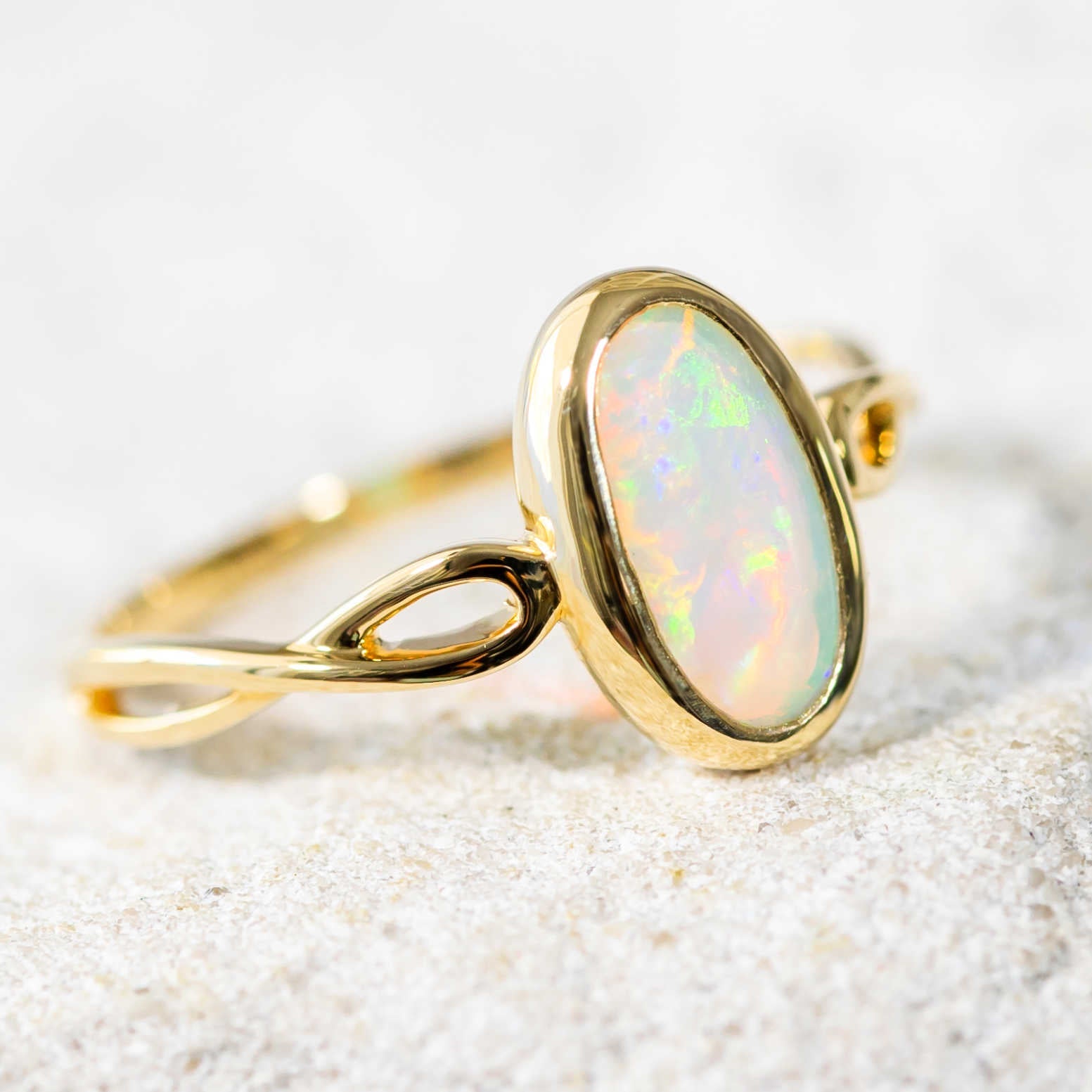 'Kyra' Gold Australian Crystal Opal Ring - Black Star Opal