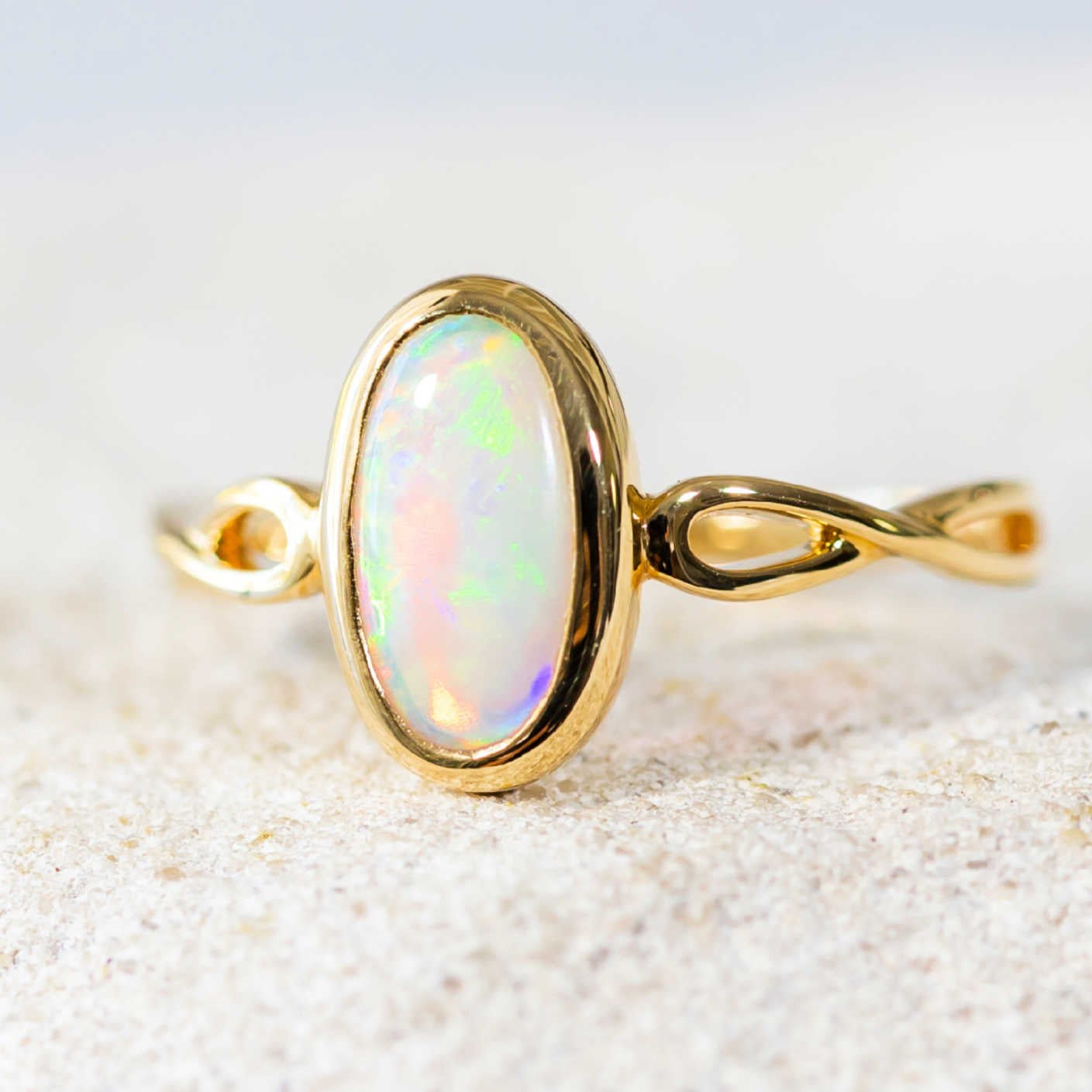 'Kyra' Gold Australian Crystal Opal Ring - Black Star Opal