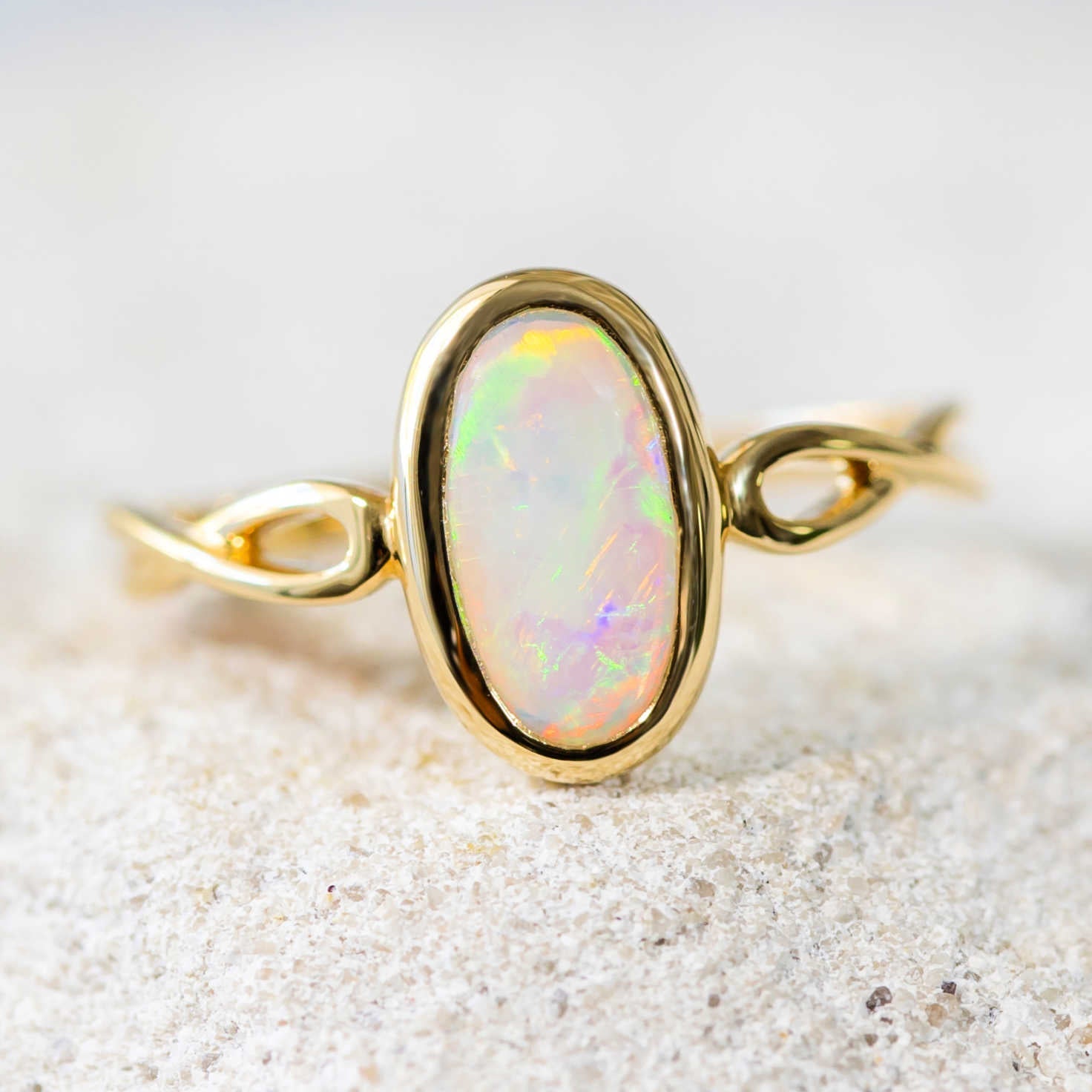 'Kyra' Gold Australian Crystal Opal Ring - Black Star Opal