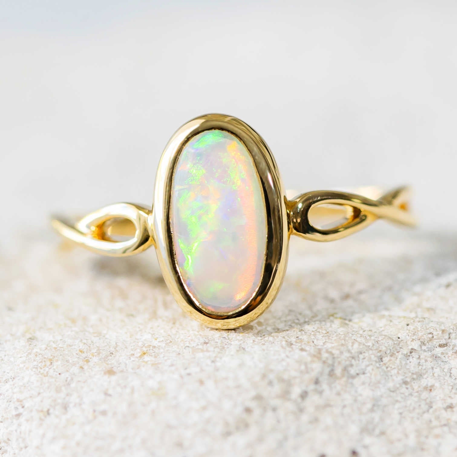 'Kyra' Gold Australian Crystal Opal Ring - Black Star Opal