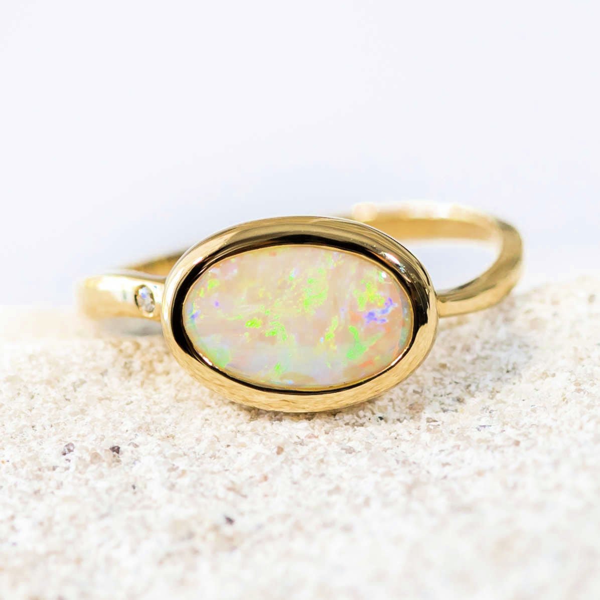 'Lauren' Gold Australian Crystal Opal Ring - Black Star Opal