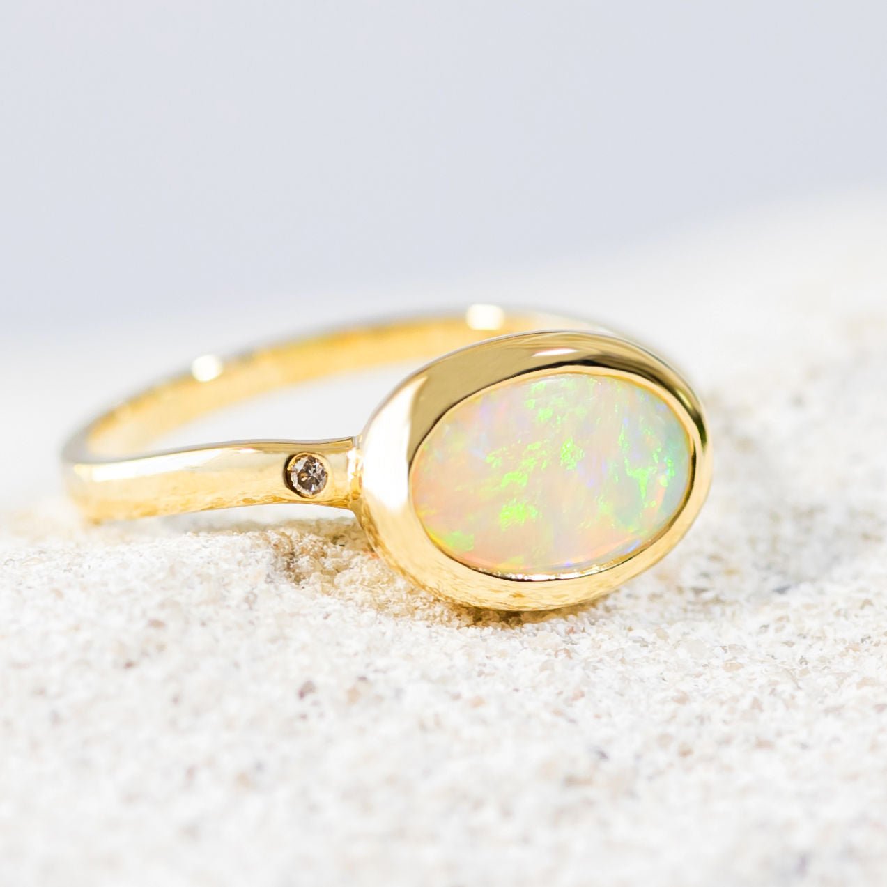 'Lauren' Gold Australian Crystal Opal Ring - Black Star Opal