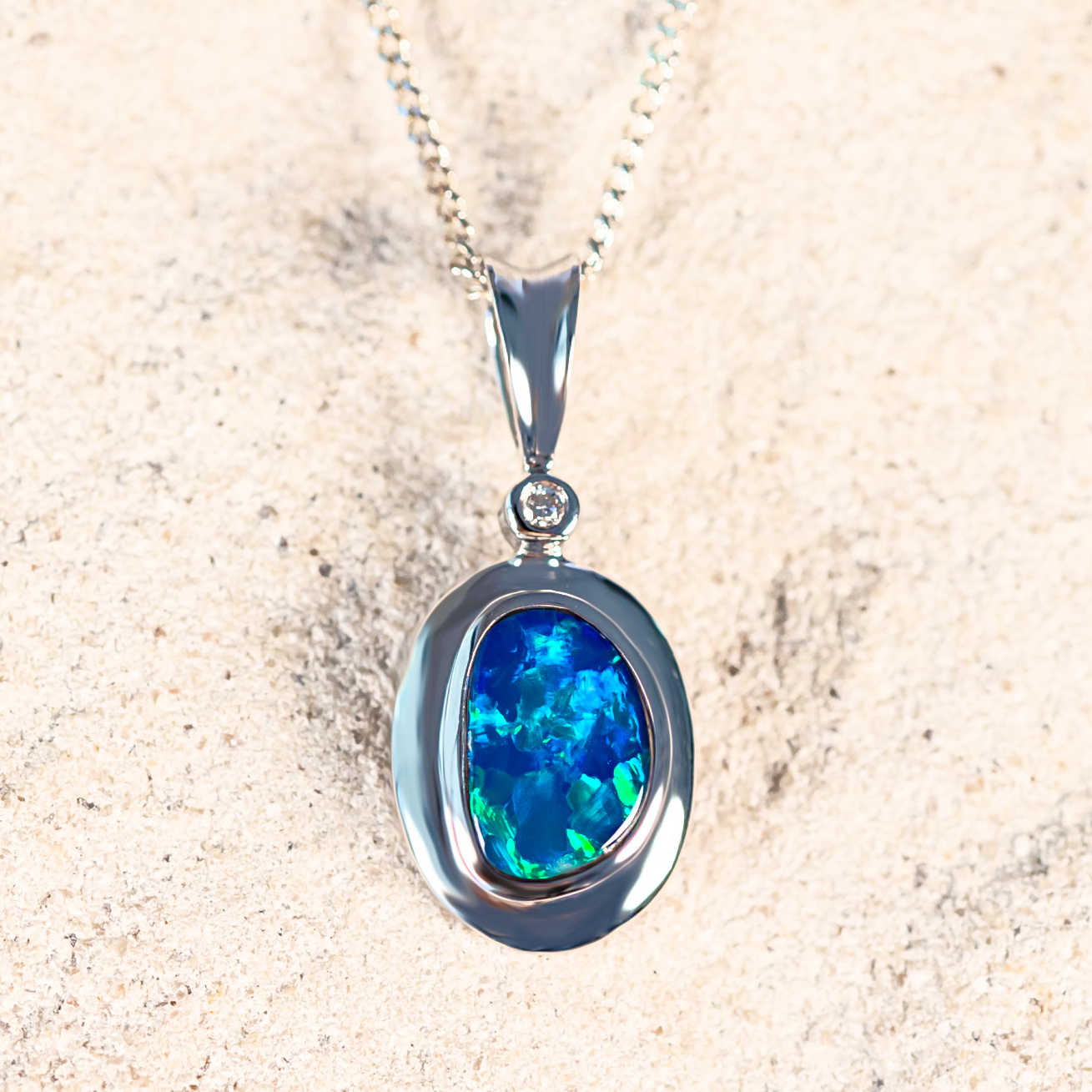 'Laylah' 14ct White Gold Doublet Opal Necklace