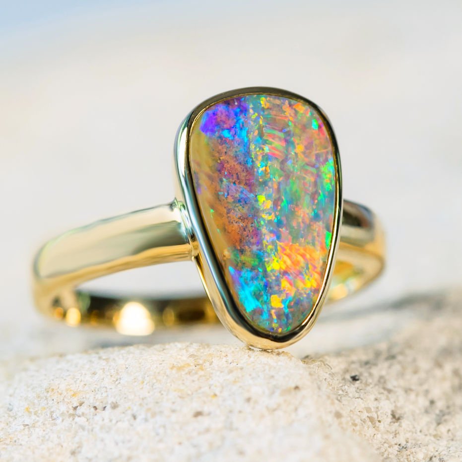 'Leandra' Gold Queensland Boulder Opal Ring - Black Star Opal