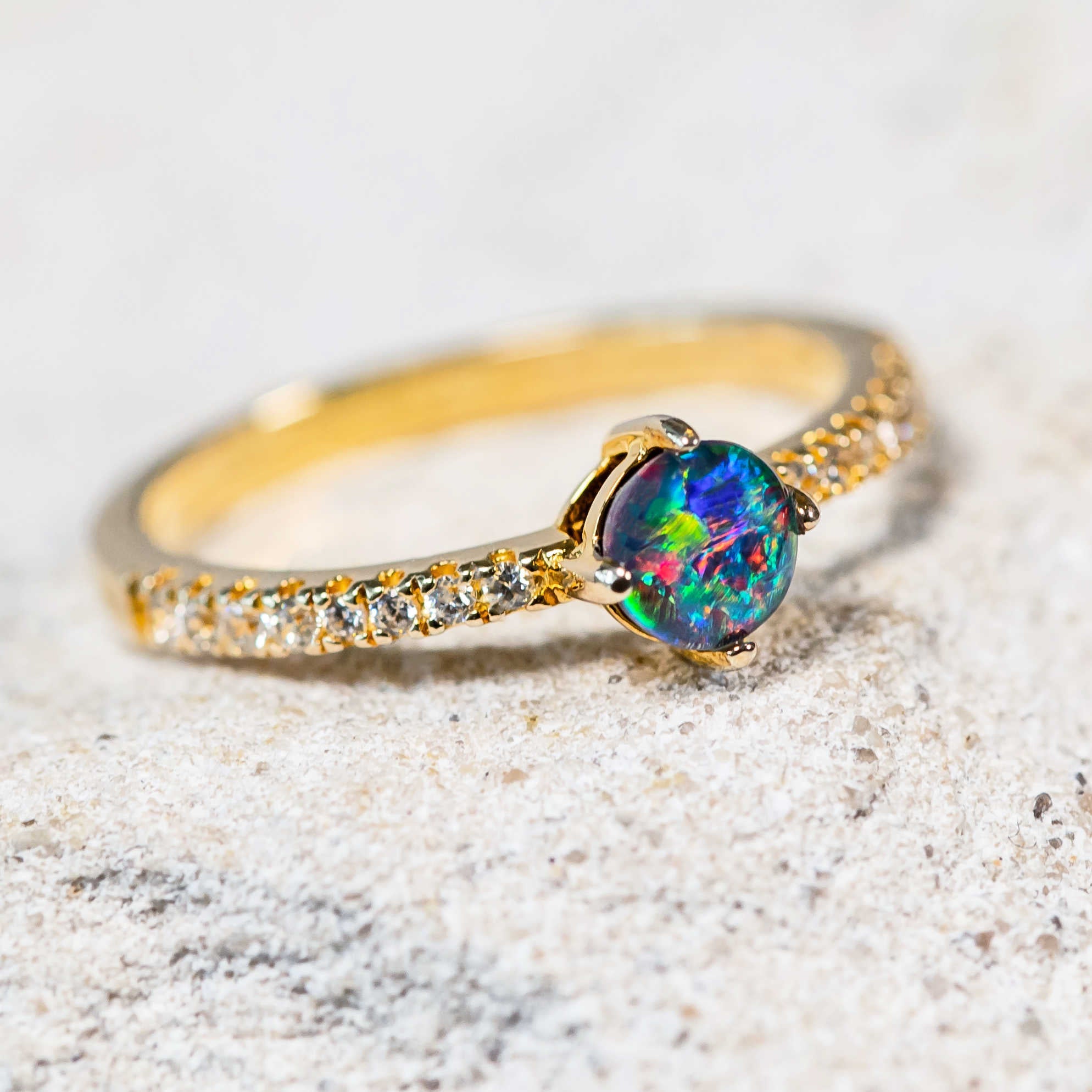 'Leila' Gold Plated Silver Australian Triplet Opal Ring - Black Star Opal