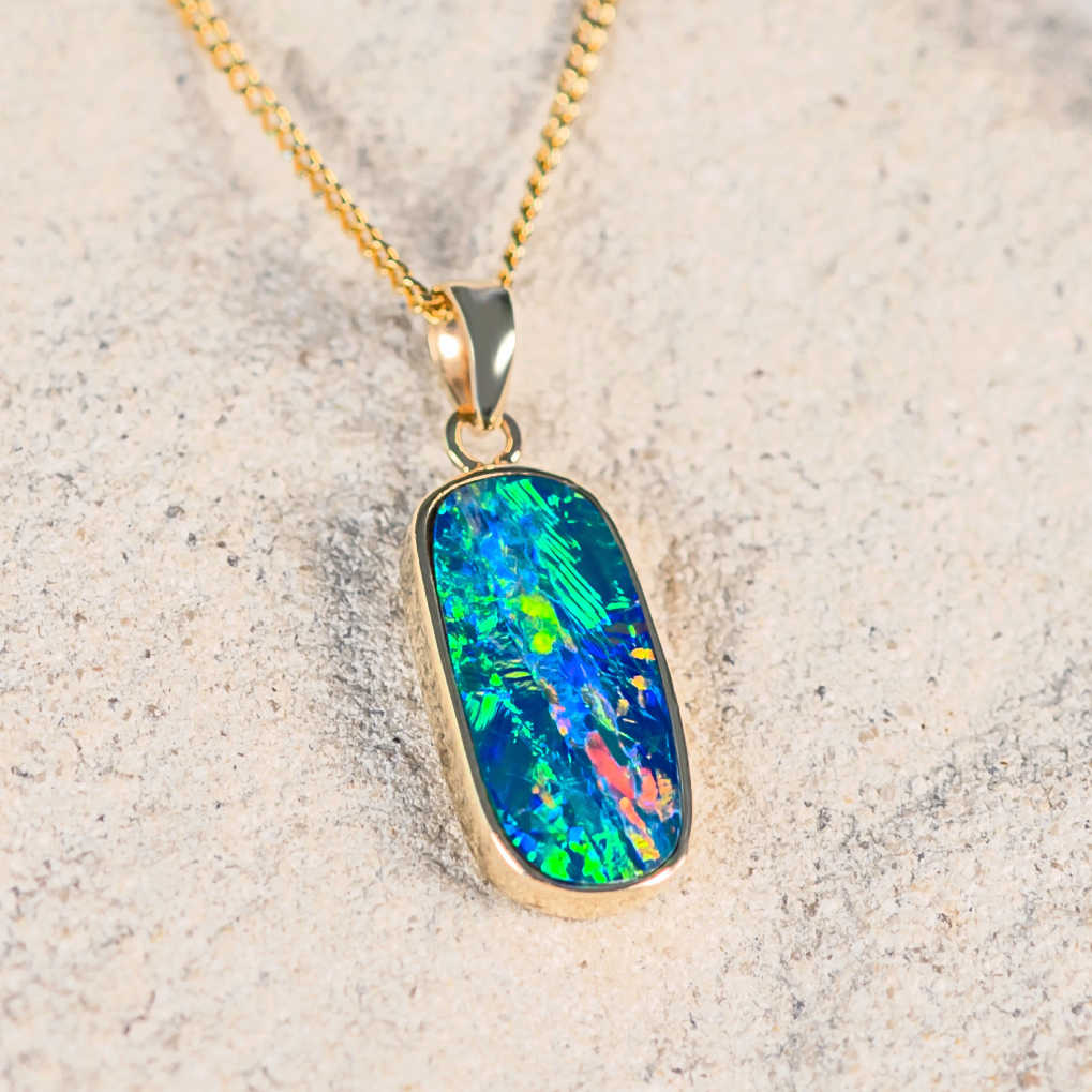 'Liana' Gold Doublet Opal Necklace Pendant - Black Star Opal