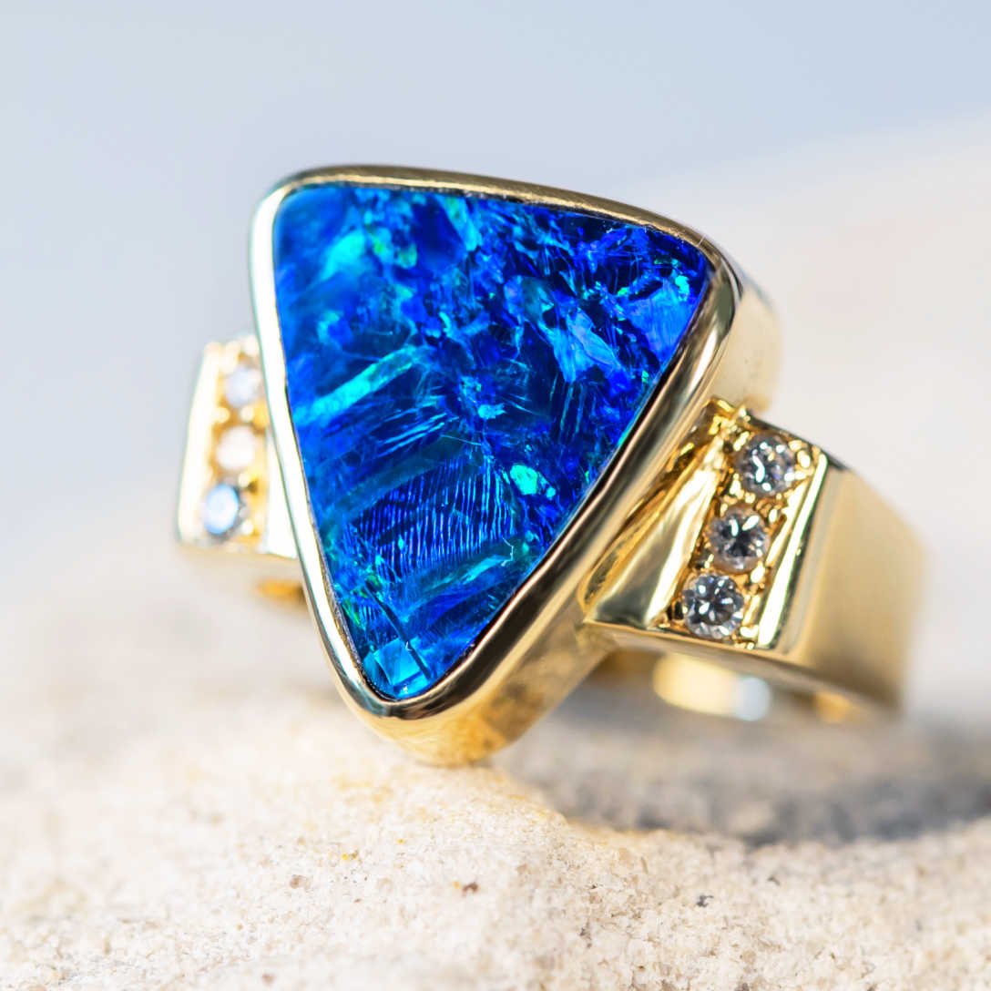 'Logan' Gold Australian Doublet Opal Ring - Black Star Opal