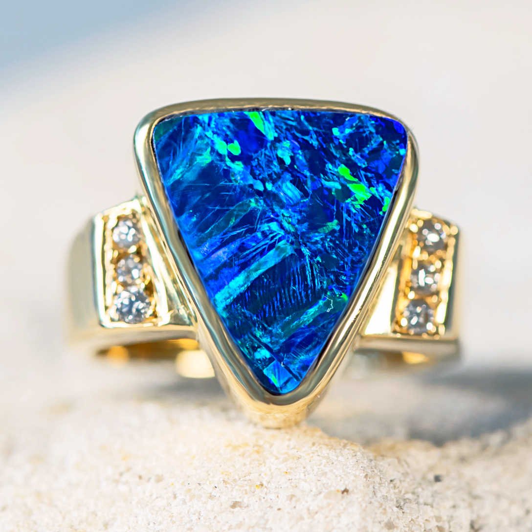 'Logan' Gold Australian Doublet Opal Ring - Black Star Opal