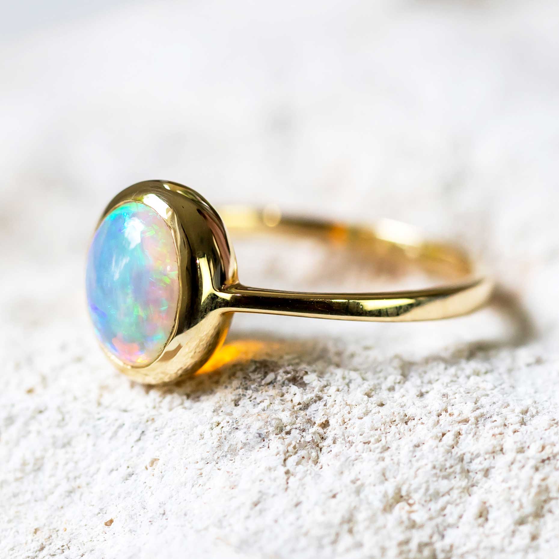 'Loire' Gold Australian Crystal Opal Ring - Black Star Opal