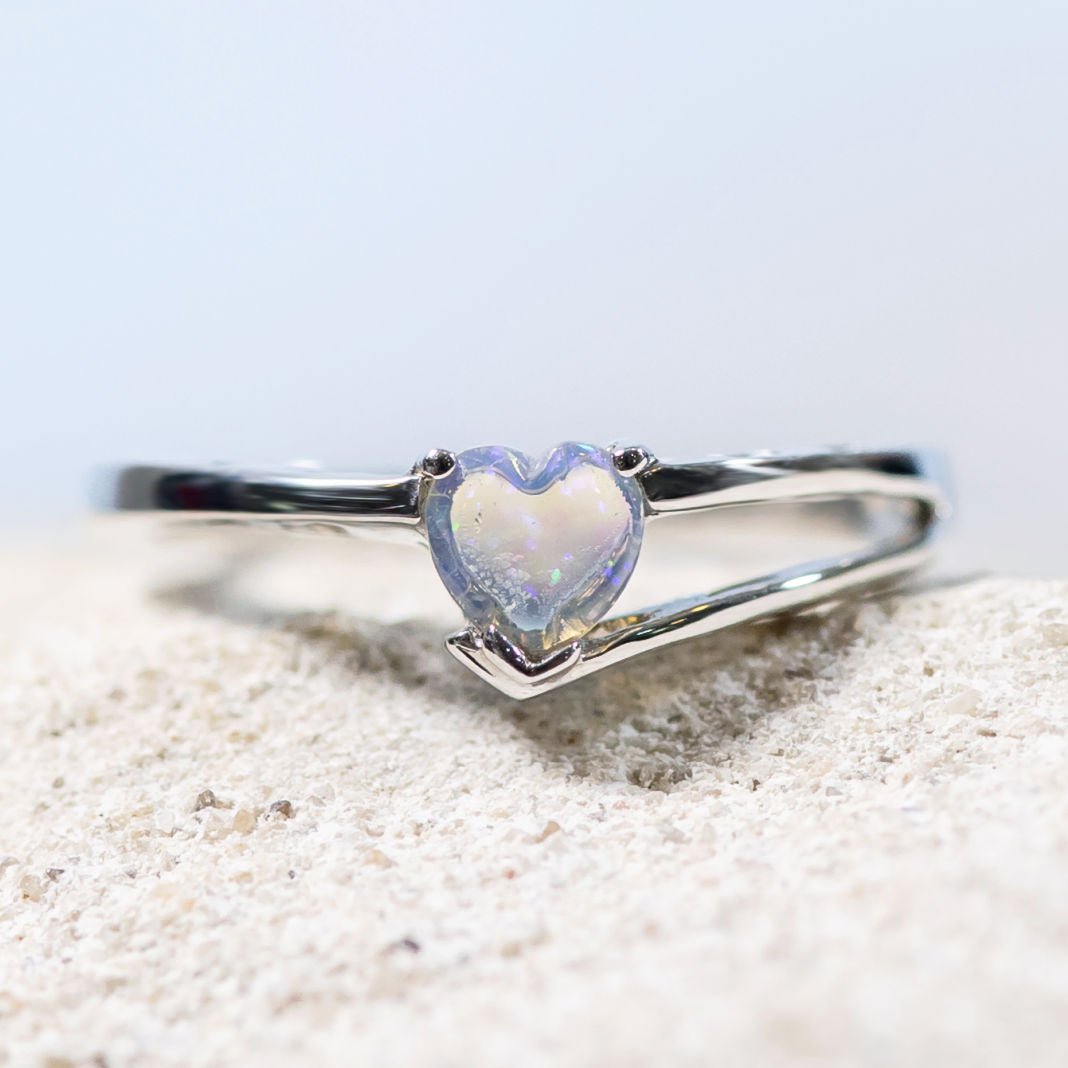 'Love' Silver Australian Crystal Opal Ring - Black Star Opal