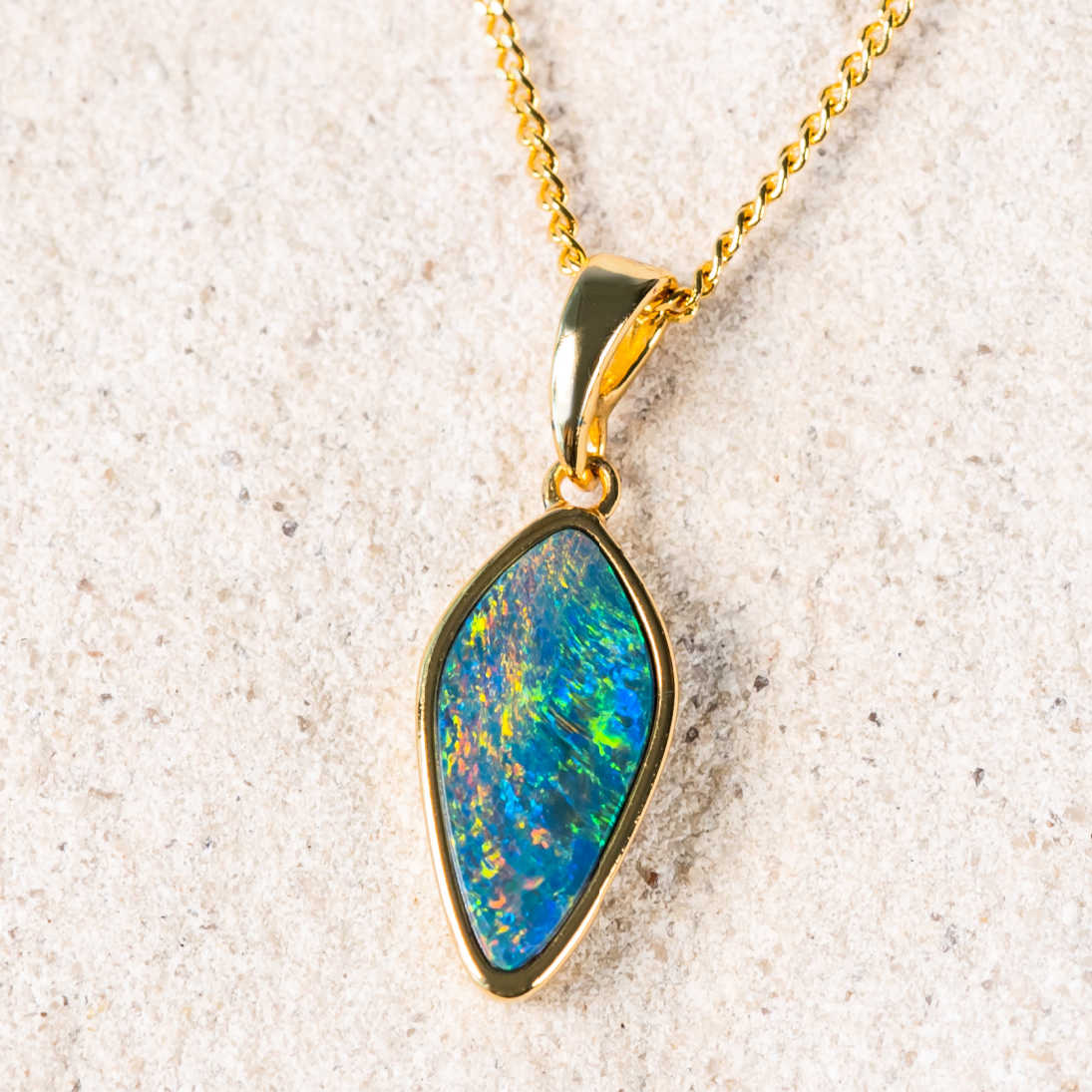 'Luane' Gold Plated Silver Doublet Opal Necklace Pendant - Black Star Opal