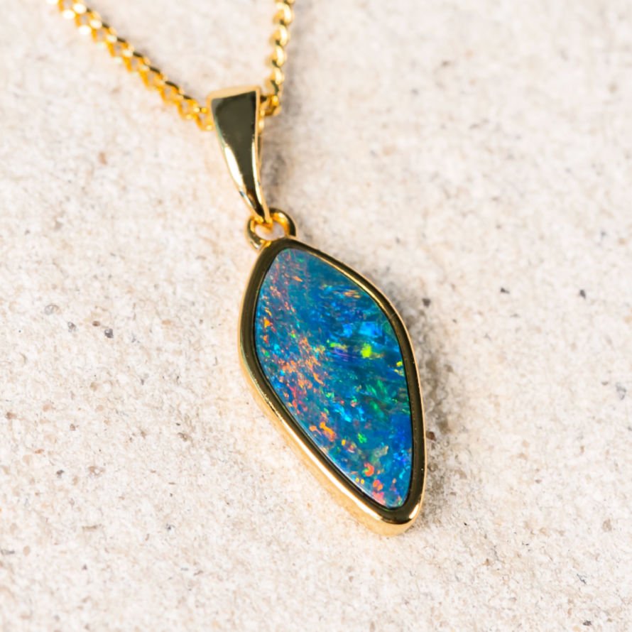 'Luane' Gold Plated Silver Doublet Opal Necklace Pendant - Black Star Opal