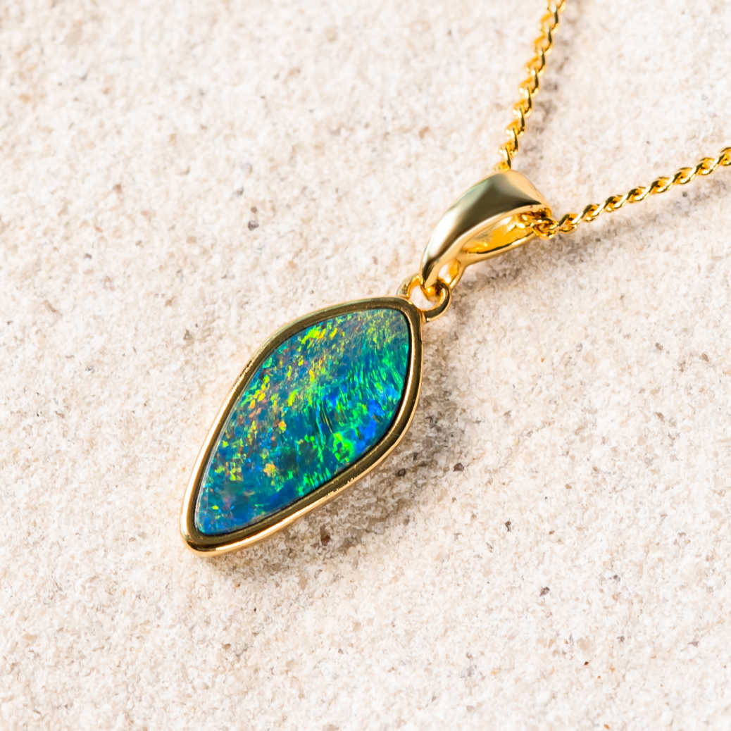 'Luane' Gold Plated Silver Doublet Opal Necklace Pendant - Black Star Opal