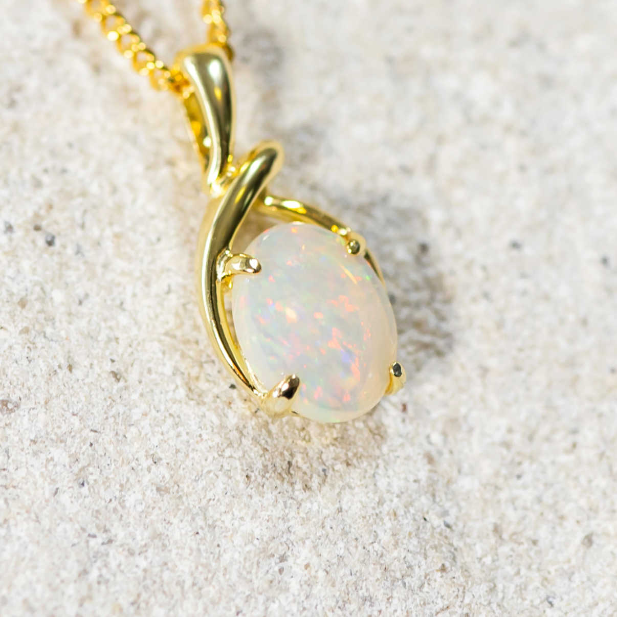 'Lucy' Gold Plated Silver Australian White Opal Necklace Pendant - Black Star Opal