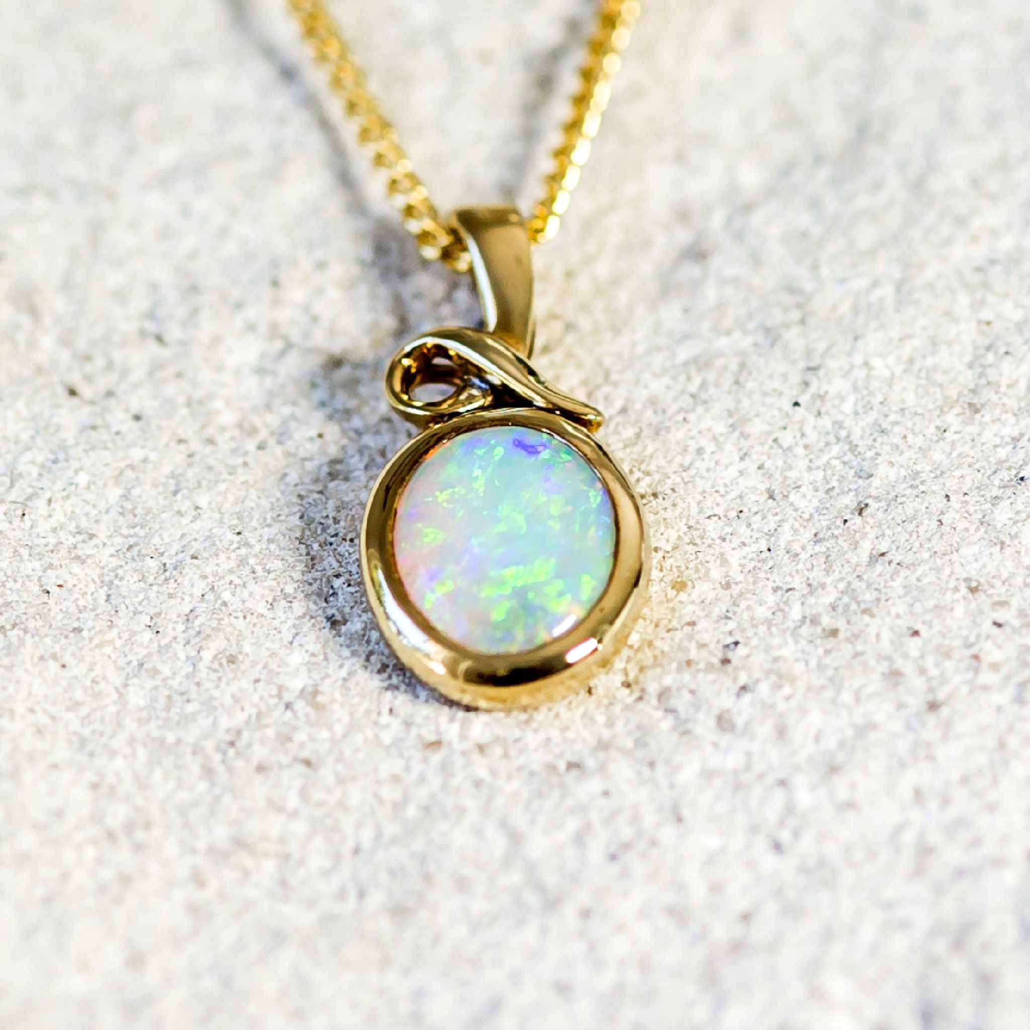 'Luna' Gold Australian Crystal Opal Necklace Pendant - Black Star Opal