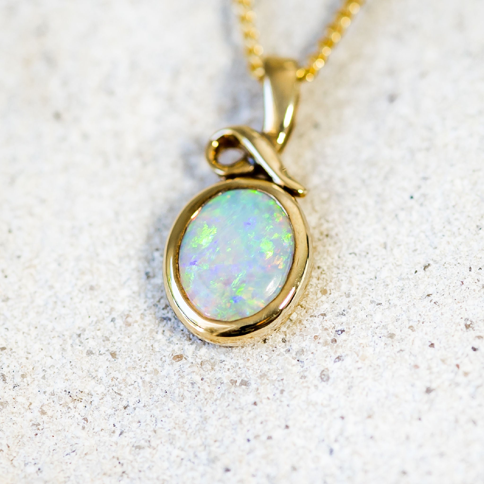 'Luna' Gold Australian Crystal Opal Necklace Pendant - Black Star Opal