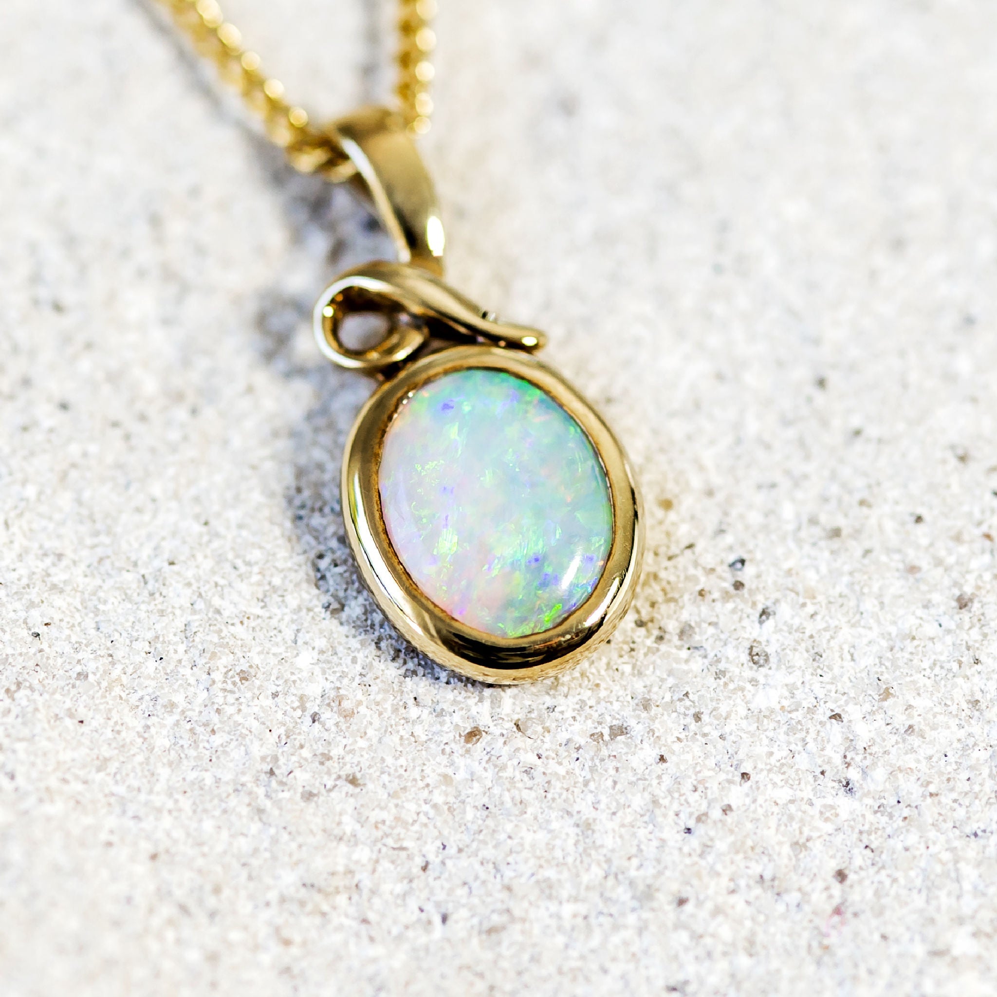 'Luna' Gold Australian Crystal Opal Necklace Pendant - Black Star Opal