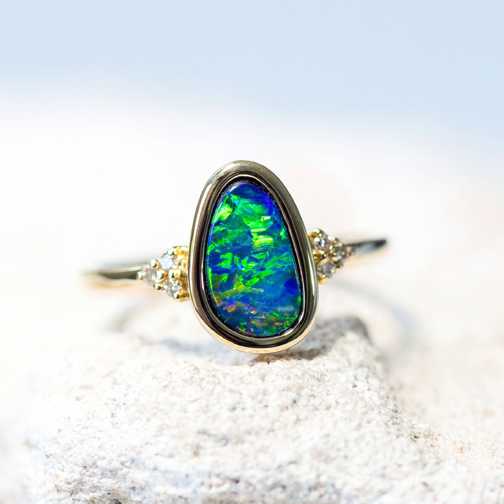 ‘Luna’ Gold Australian Doublet Opal Ring - Black Star Opal