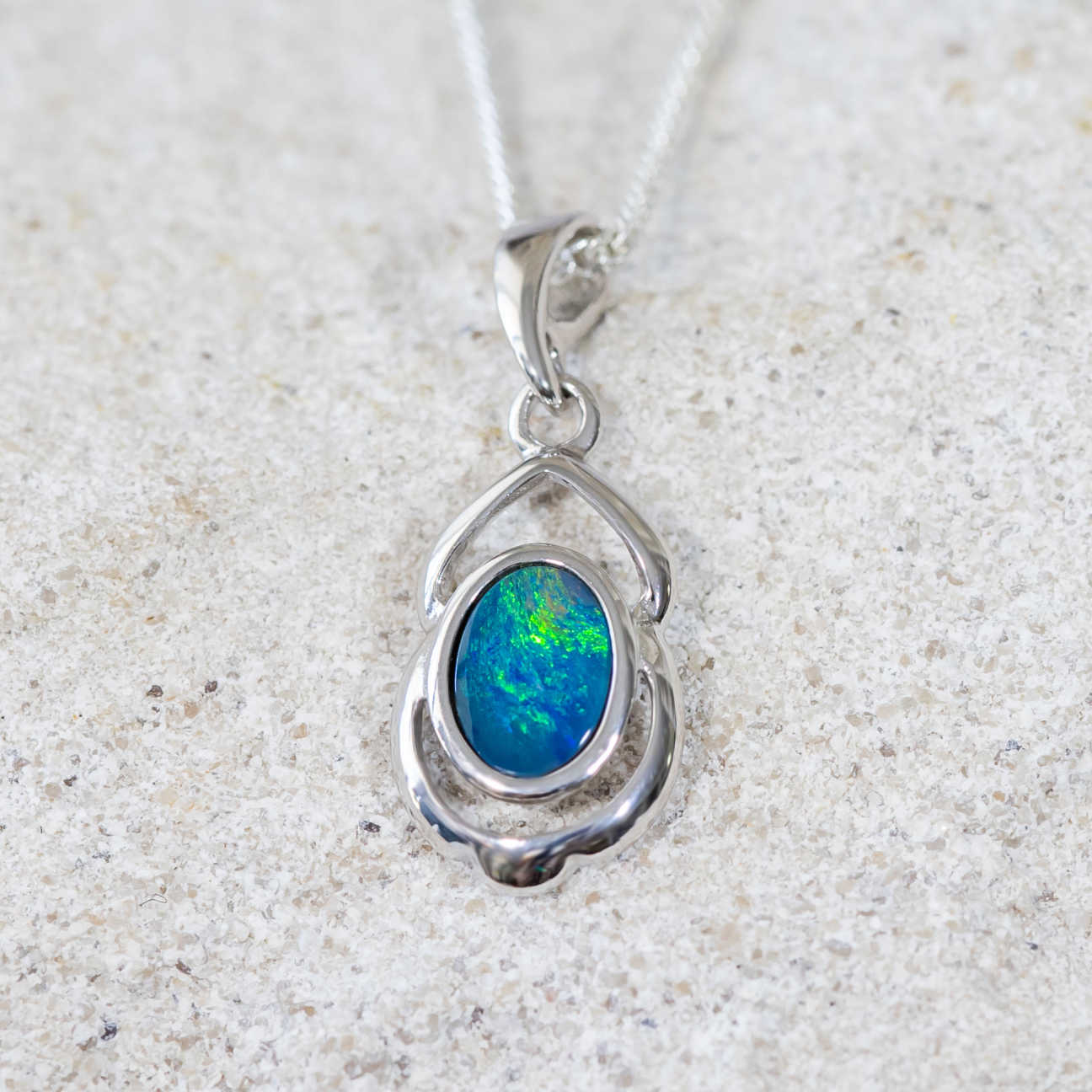 'Lydia' Silver Australian Doublet Opal Necklace Pendant - Black Star Opal