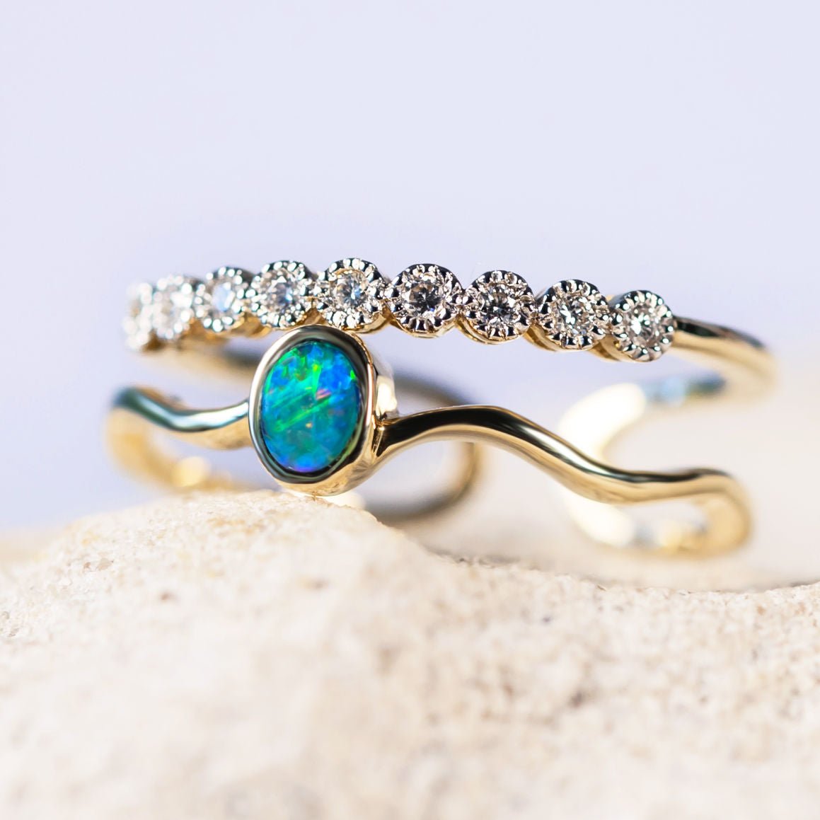 'Malou' Gold Australian Doublet Opal Ring - Black Star Opal