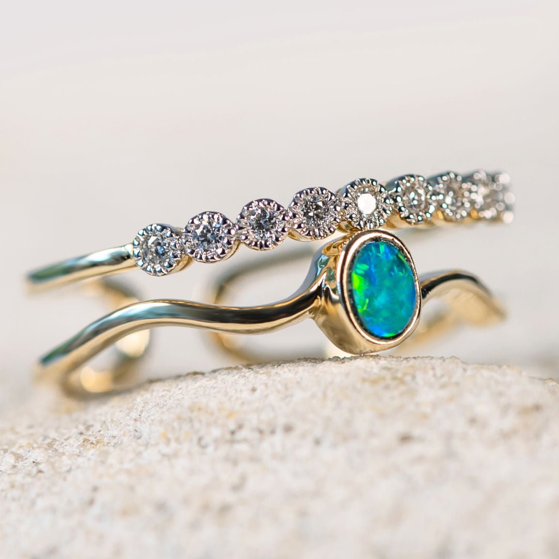 'Malou' Gold Australian Doublet Opal Ring - Black Star Opal