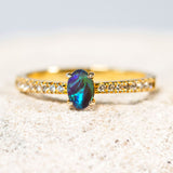 'Millie' Gold Plated Silver Australian Triplet Opal Ring - Black Star Opal