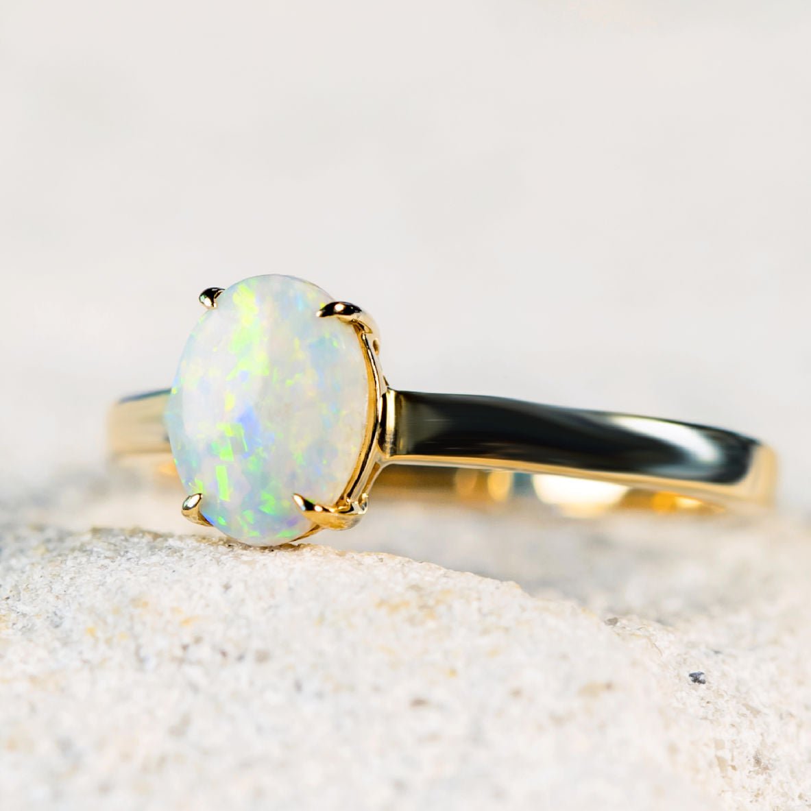 'Mishael' Gold Australian White Opal Ring - Black Star Opal