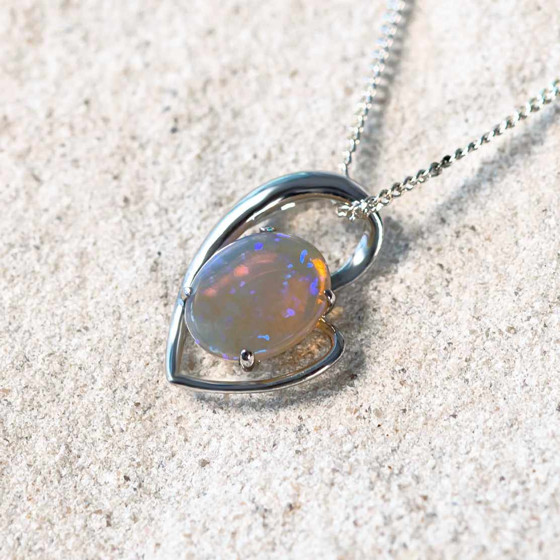 'Monica' Silver Crystal Opal Necklace