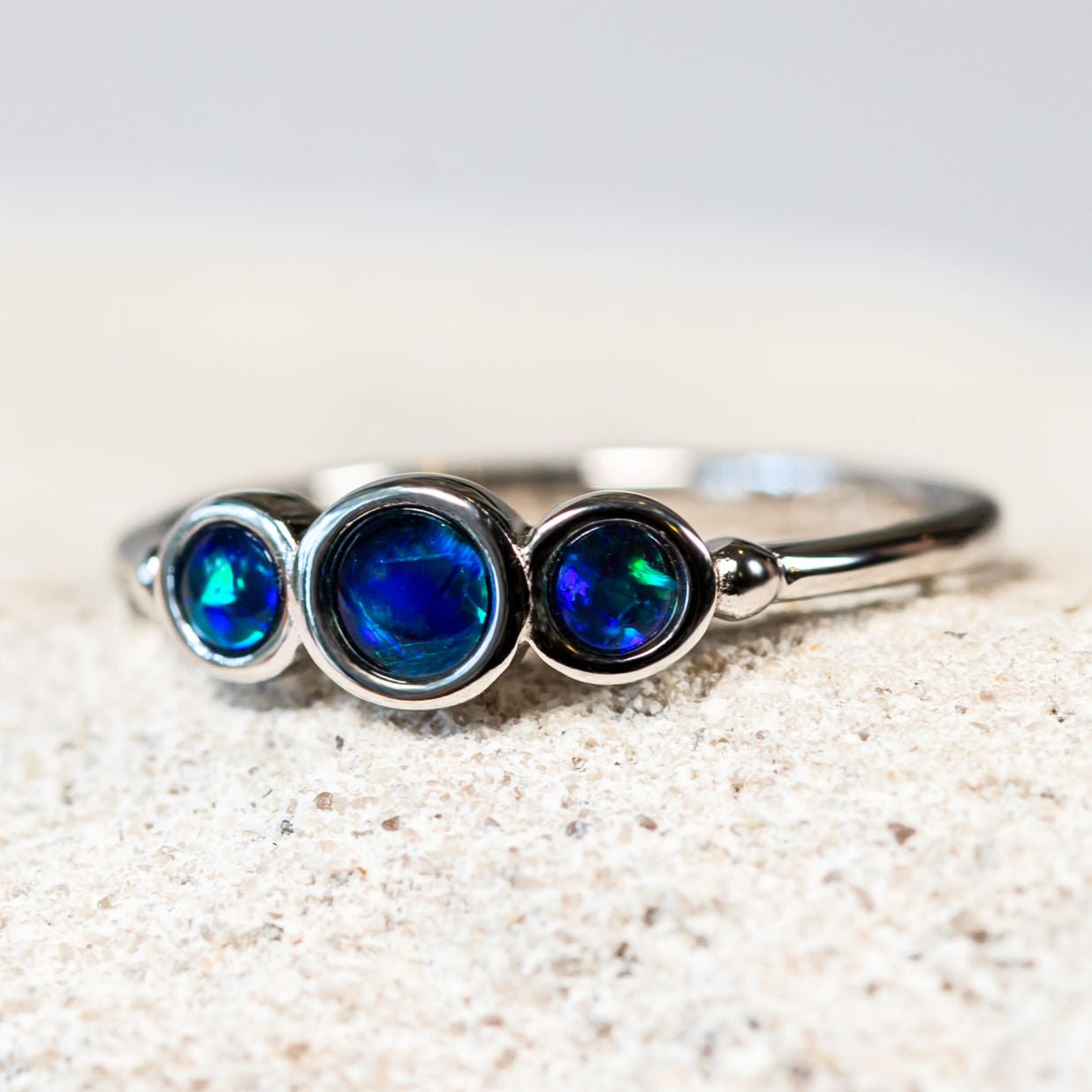 'Myla' Silver Australian Triplet Opal Ring - Black Star Opal