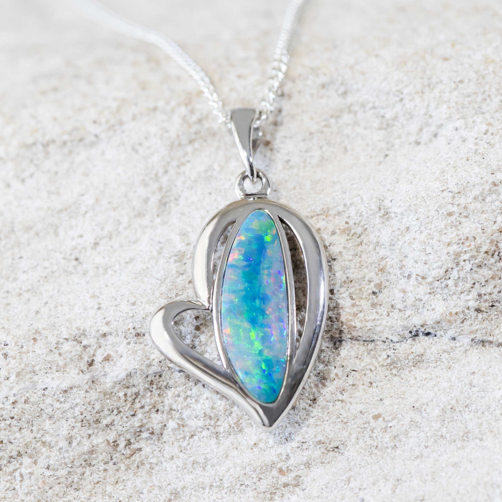 'Naia' Silver Australian Doublet Opal Necklace Pendant - Black Star Opal