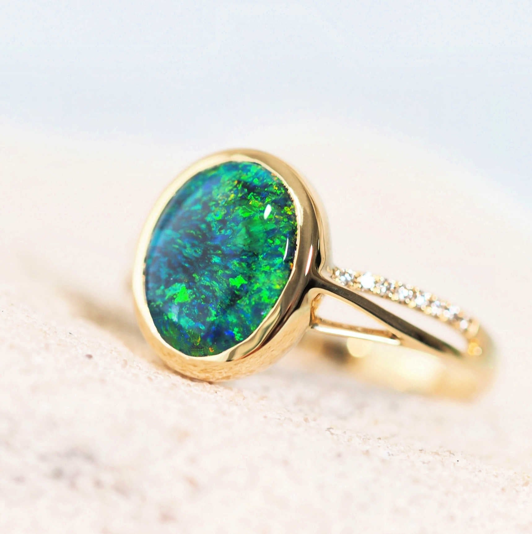 'Nevaeh' Black Opal Ring 18ct Gold